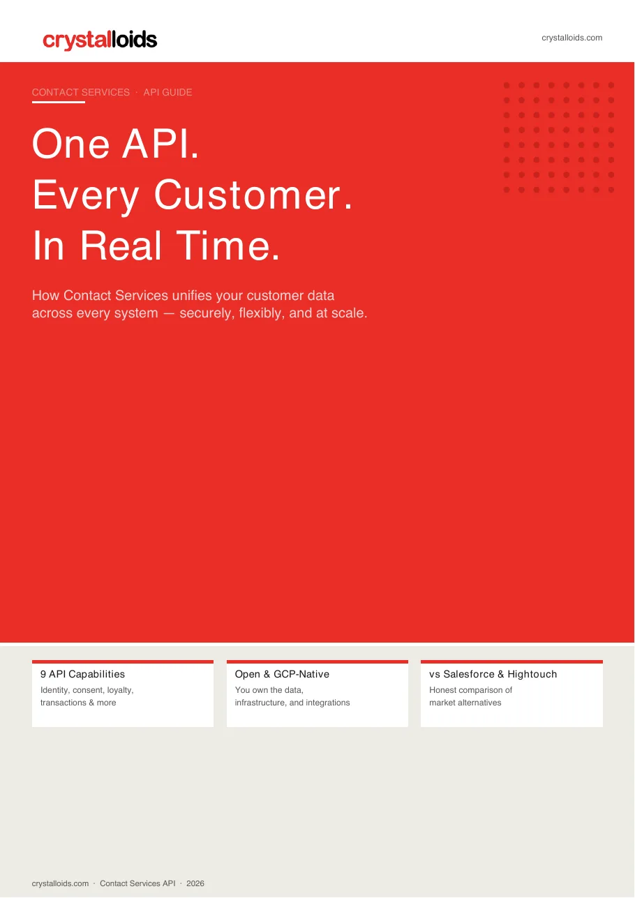 De omslag van de Contact Services API-gids: One API. Every Customer. In Real Time.