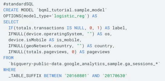 Machine learning with SQL in BigQuery