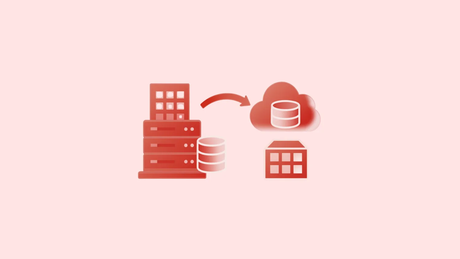 Diagram: an on-premise server rack moving to a cloud-native data warehouse