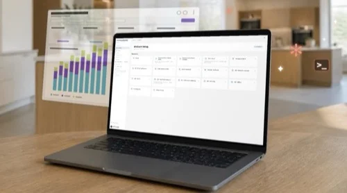 Een laptop met de nieuwe rapportageapplicatie van DMG